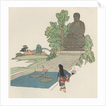 Japanese woman near Buddha statue by Anonymous