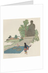 Japanese woman near Buddha statue by Anonymous