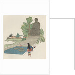 Japanese woman near Buddha statue by Anonymous