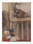 Children looking at elephants in zoo by Anonymous
