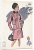 Model wearing fur-trimmed pink suit by Anonymous