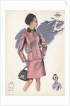Model wearing fur-trimmed pink suit by Anonymous