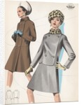 Model wearing leopard skin hat and suit with fur trim by Anonymous