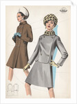Model wearing leopard skin hat and suit with fur trim by Anonymous