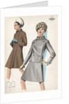 Model wearing leopard skin hat and suit with fur trim by Anonymous