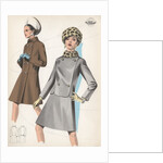 Model wearing leopard skin hat and suit with fur trim by Anonymous