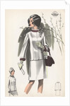 Model wearing suit with trim by Anonymous