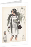 Model wearing suit with trim by Anonymous