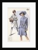 Models wearing coat and belted suit by Anonymous