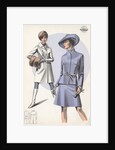 Models wearing coat and belted suit by Anonymous
