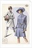 Models wearing coat and belted suit by Anonymous