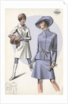 Models wearing coat and belted suit by Anonymous