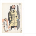Model wearing belted jacket by Anonymous