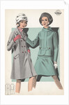 Models wearing coat and suit by Anonymous