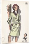 Model wearing belted suit by Anonymous