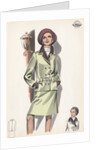 Model wearing belted suit by Anonymous