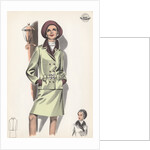 Model wearing belted suit by Anonymous