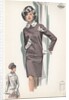Model wearing fur-trimmed suit by Anonymous