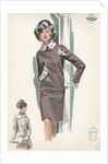 Model wearing fur-trimmed suit by Anonymous