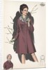 Model wearing coat with fur collar by Anonymous