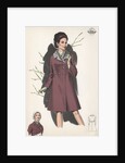 Model wearing coat with fur collar by Anonymous