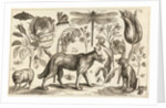 A Wolf, with a Sheep, a Dog and various flowers and insects by Wenceslas Hollar