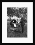 Woman in men's' clothes with a stroller at a baby shower, ca. 1924 by Anonymous