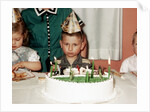 Grumpy boy at fifth birthday party, ca. 1957 by Anonymous