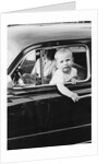 Young boy hangs out of driver's side car window, ca. 1954 by Anonymous