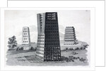 Moving towers: tourres ambulatoriae. 18th century illustration of these Roman siege engines. by Anonymous