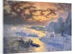 Reflective River (New York City: Ships on the East River, Statue of Liberty in the Distance) by Joseph Pennell