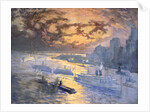 Reflective River (New York City: Ships on the East River, Statue of Liberty in the Distance) by Joseph Pennell
