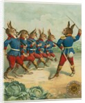 Advertisement with rabbit soldiers by Anonymous
