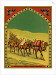 Czech English cotton label with caravan of camels by Anonymous