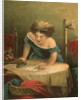 Victorian print of girl ironing by Anonymous