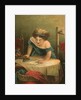 Victorian print of girl ironing by Anonymous