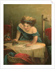 Victorian print of girl ironing by Anonymous