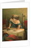 Victorian print of girl ironing by Anonymous