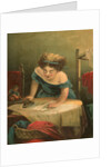 Victorian print of girl ironing by Anonymous