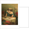 Victorian print of girl ironing by Anonymous