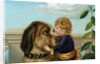 Boy hugging large dog by Anonymous