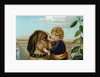 Boy hugging large dog by Anonymous