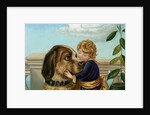 Boy hugging large dog by Anonymous