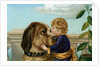 Boy hugging large dog by Anonymous