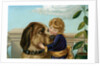 Boy hugging large dog by Anonymous