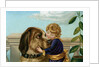 Boy hugging large dog by Anonymous