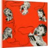 Vintage iIllustration with five housewives talking on telephones by Anonymous