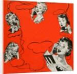 Vintage iIllustration with five housewives talking on telephones by Anonymous