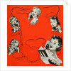 Vintage iIllustration with five housewives talking on telephones by Anonymous