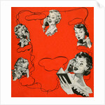 Vintage iIllustration with five housewives talking on telephones by Anonymous